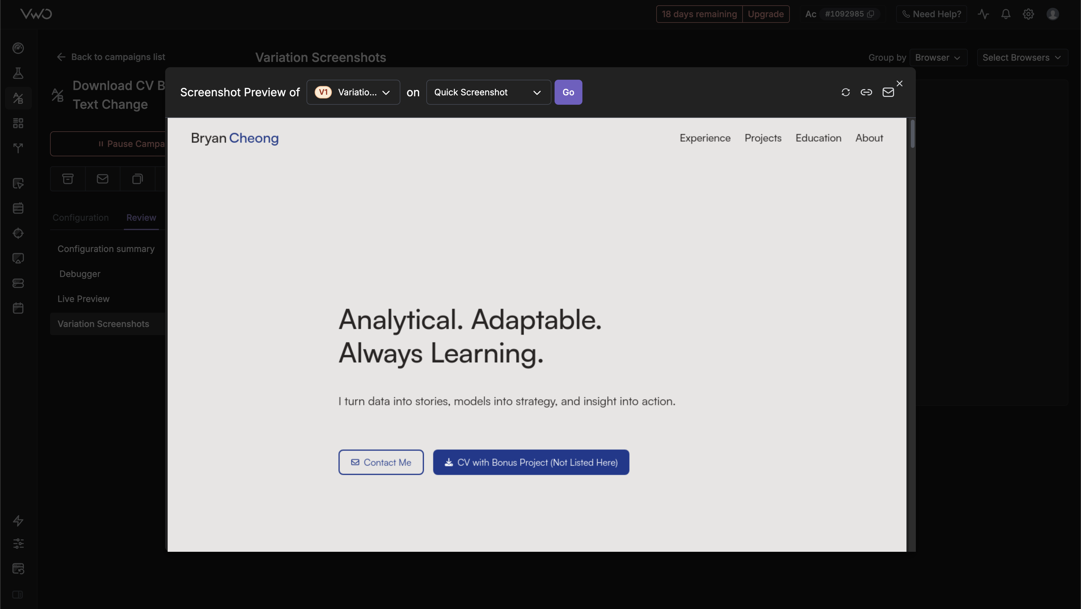 Portfolio A/B Testing & Analytics.